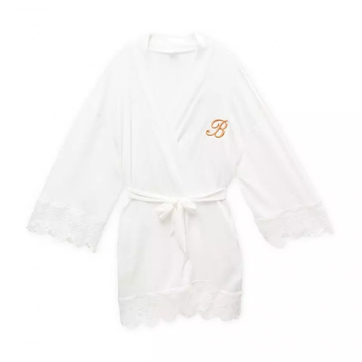 Personalized Flower Girl Jersey Knit Robe With Lace Trim - White