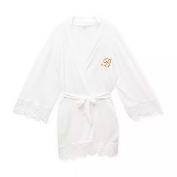 Personalized Flower Girl Jersey Knit Robe With Lace Trim - White