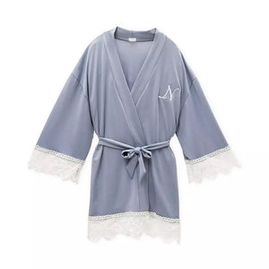 Personalized Flower Girl Jersey Knit Robe With Lace Trim - Powder Blue