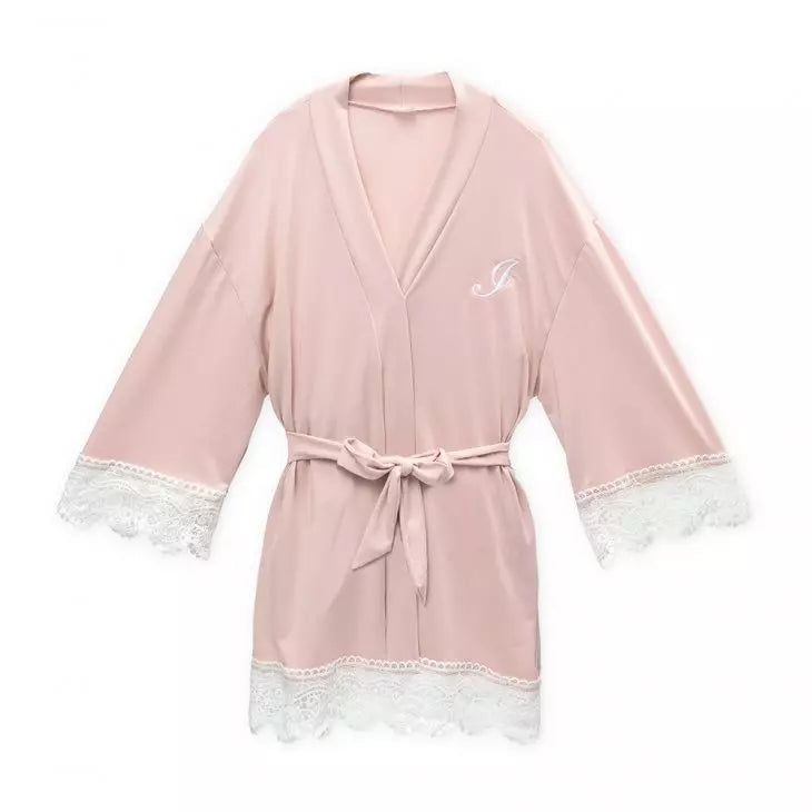 Personalized Flower Girl Jersey Knit Robe With Lace Trim - Blush Pink