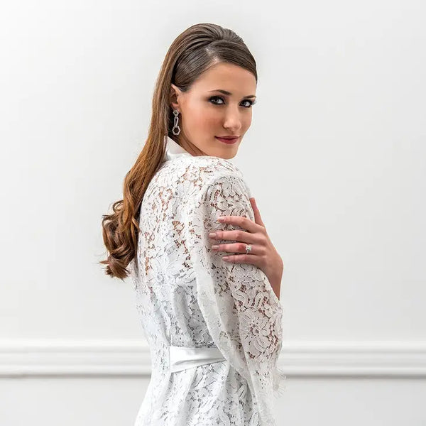 Personalized Embroidered Lace Bridal Wedding Robe - White