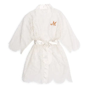 Personalized Embroidered Lace Bridal Wedding Robe - White