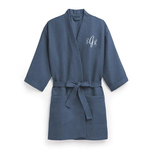 Women's Personalized Embroidered Waffle Knit Robe - Navy Blue