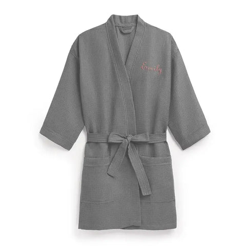 Women's Personalized Embroidered Waffle Knit Robe - Gray