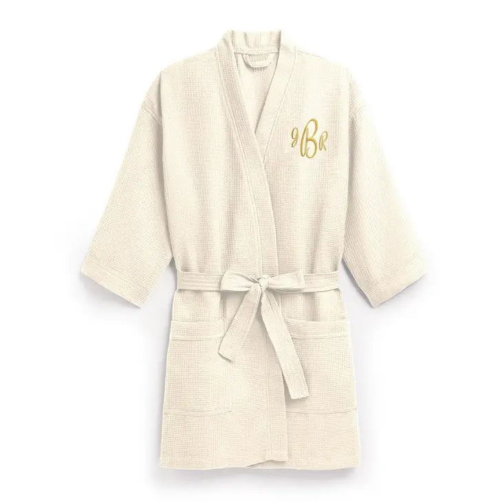 Women's Personalized Embroidered Waffle Knit Robe - Ivory