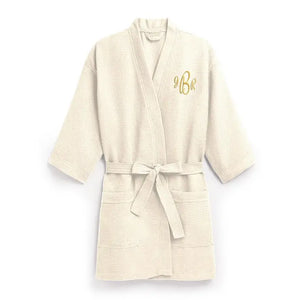 Women's Personalized Embroidered Waffle Knit Robe - Ivory