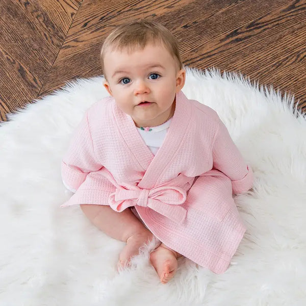 Personalized Embroidered Baby Girl Waffle Robe With Pockets - Blush