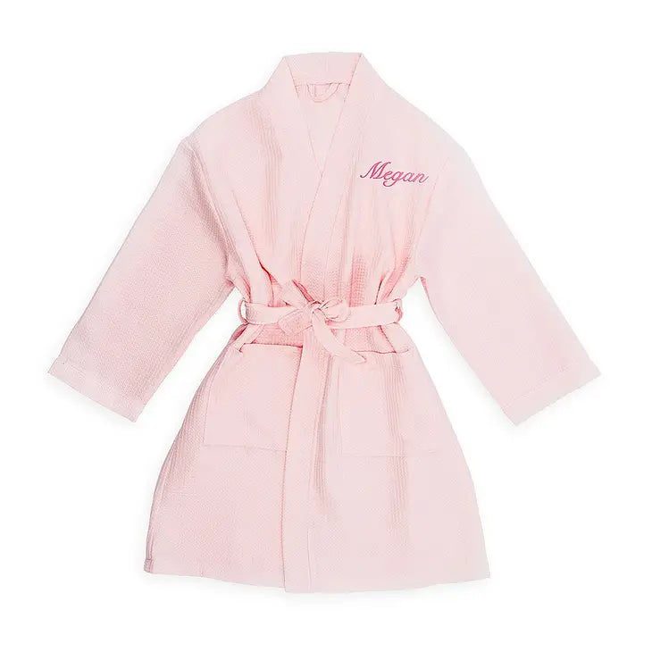 Personalized Embroidered Flower Girl Waffle Robe With Pockets For Her- Blush