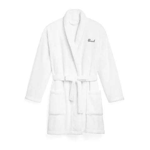 Women's Personalized Embroidered Fleece Robe With Pockets - White