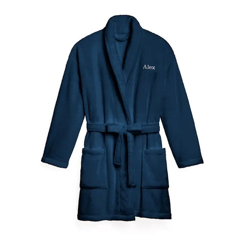 Women's Personalized Embroidered Fleece Robe With Pockets - Navy