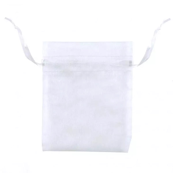 Small White Organza Fabric Drawstring Bag - Set of 10