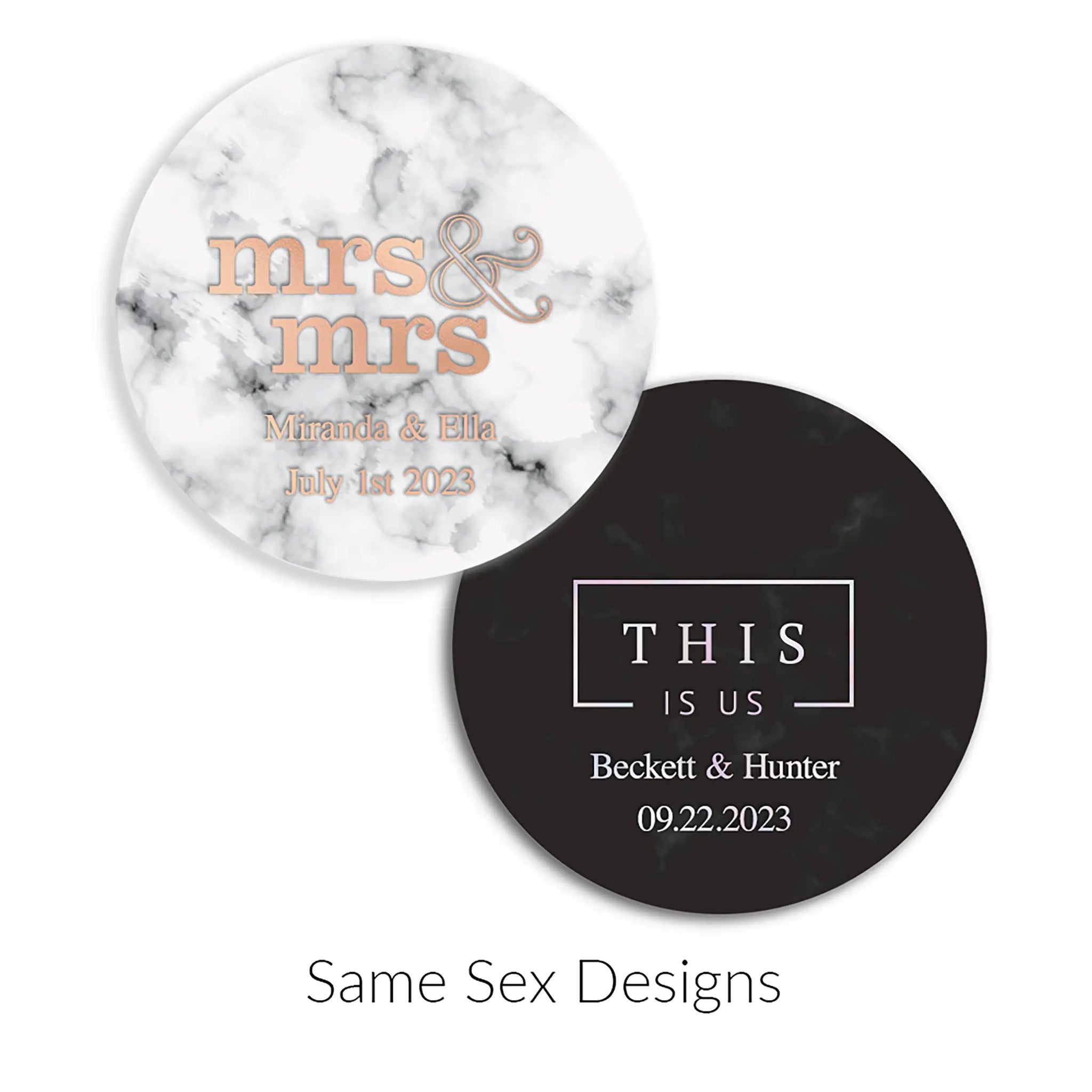 Personalized Marble Paper Coasters - Round - Same Sex