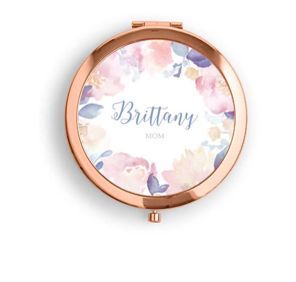 Personalized Engraved Bridal Party Pocket Compact Mirror - Garden Party - ROSE GOLD/COPPER