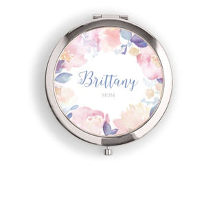 Personalized Engraved Bridal Party Pocket Compact Mirror - Garden Party - SILVER / GREY