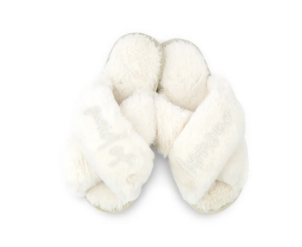 Custom Printed Plush Crossband Slide House Slippers - Maid of Honour