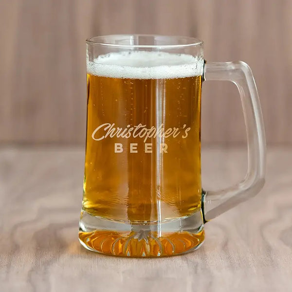 Personalized 14 Oz Glass Beer Mug - Casual Script Font Engraving