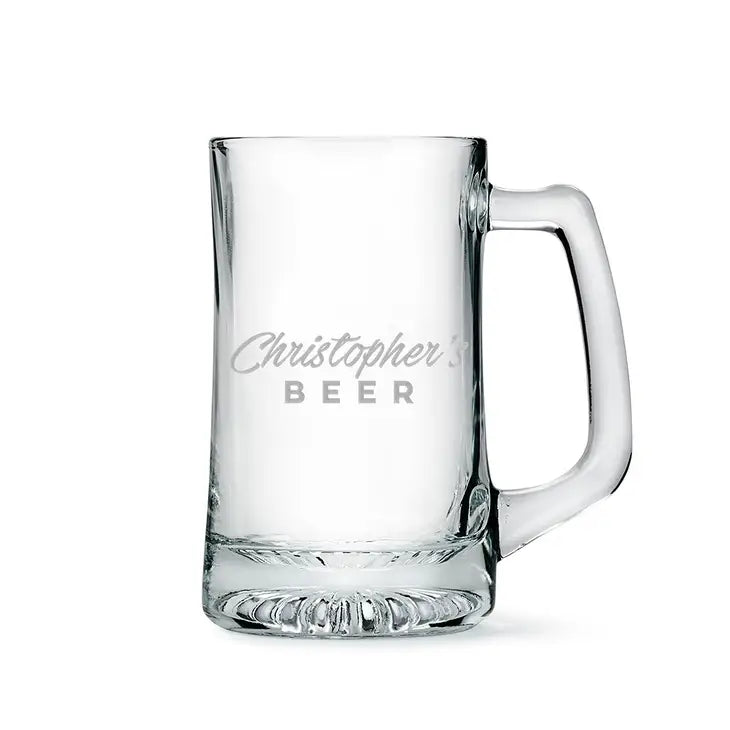 Personalized 14 Oz Glass Beer Mug - Casual Script Font Engraving