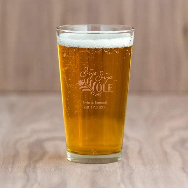 Personalized 16 oz. Pint Glass Wedding Favour - Trendy Sayings | More Designs