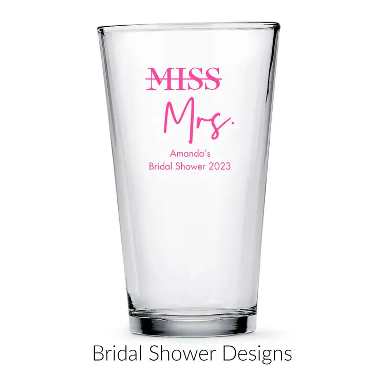 Personalised 16 oz. Pint Glass Wedding Favour - Bridal Shower | More Occasions