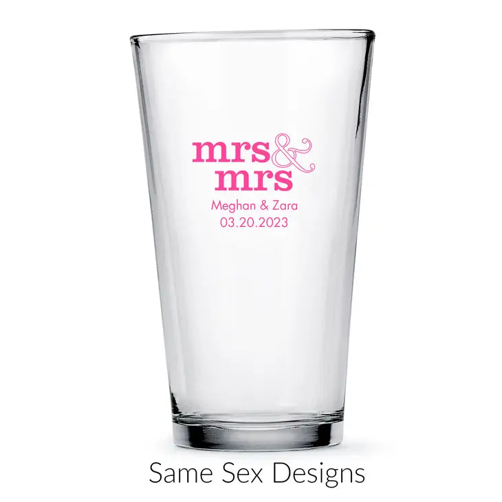 Personalised 16 oz. Pint Glass Wedding Favor - LGBTQ+ | More Designs