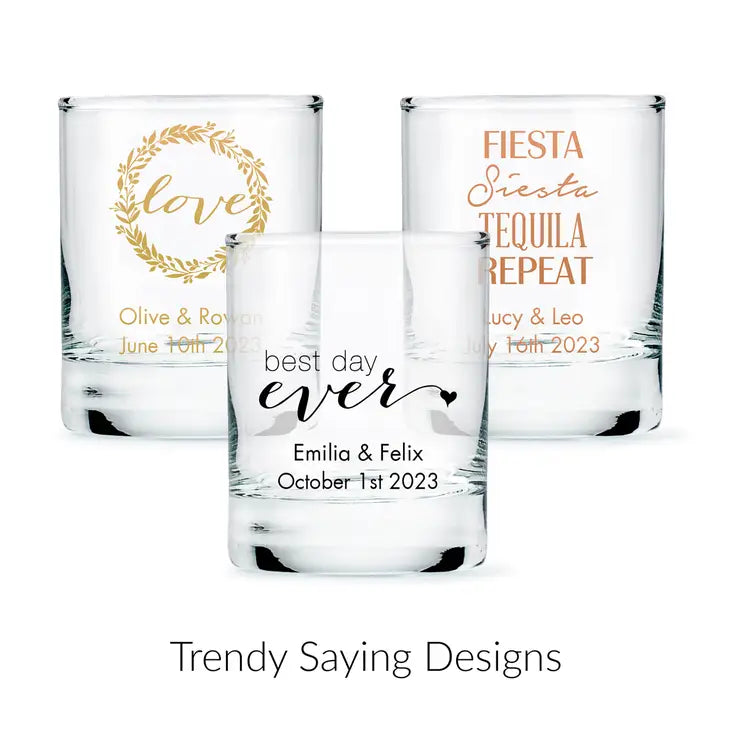 Custom Printed 2.75 oz. Clear Shot Glass Wedding Favour - Trendy Sayings | More Designs