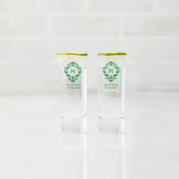 Custom Printed 2.5 oz. Tall Shot Glass Wedding Favor - Monograms | + More Designs