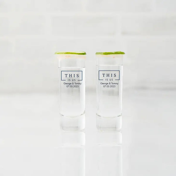 Custom Printed 2.5 oz. Tall Shot Glass Wedding Favor - Same Sex | + More Designs