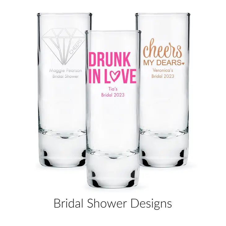 Custom Printed 2.5 oz. Tall Shot Glass Wedding Favor - Bridal Shower | + More Occasions