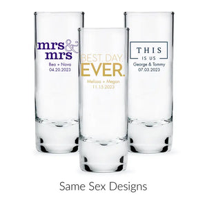 Custom Printed 2.5 oz. Tall Shot Glass Wedding Favor - Same Sex | + More Designs