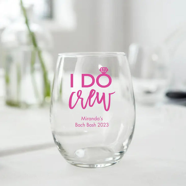 Personalised 9 oz. Stemless Wine Glass Wedding Favour - Bachelorette | More Occasions