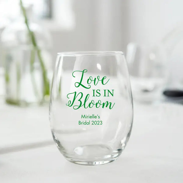 Personalised 9 oz. Stemless Wine Glass Wedding Favour - Bridal Shower | More Occasions