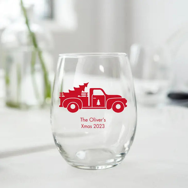 Personalised 9 oz. Stemless Wine Glass Favour - Holiday | More Occasions