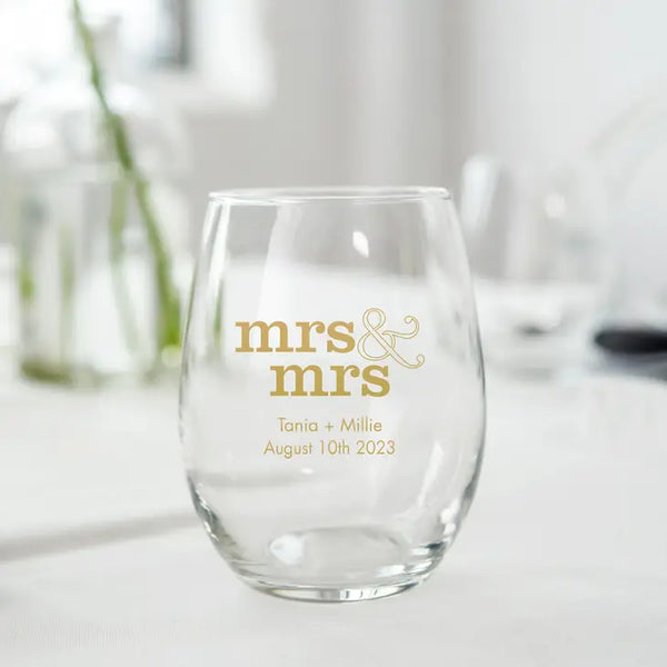 Personalised 9 oz. Stemless Wine Glass Wedding Favor - LGBTQ+ | More Designs