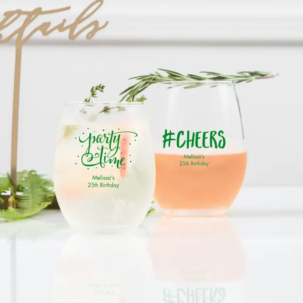 Personalised 9 oz. Stemless Wine Glass Favour - Birthday | More Occasions