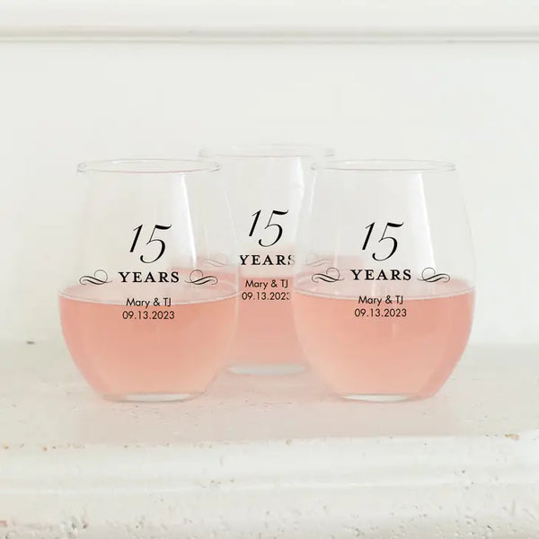 Personalised 9 oz. Stemless Wine Glass Favour - Anniversary | More Occasions