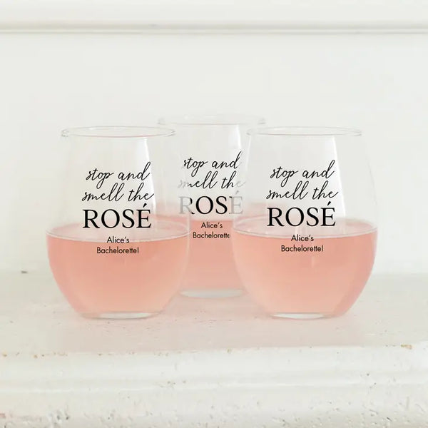 Personalised 9 oz. Stemless Wine Glass Wedding Favour - Bachelorette | More Occasions