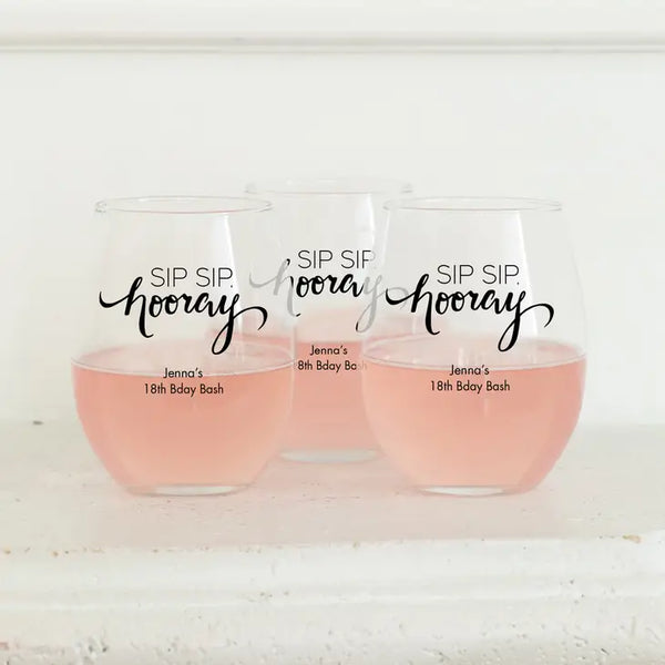 Personalised 9 oz. Stemless Wine Glass Favour - Birthday | More Occasions