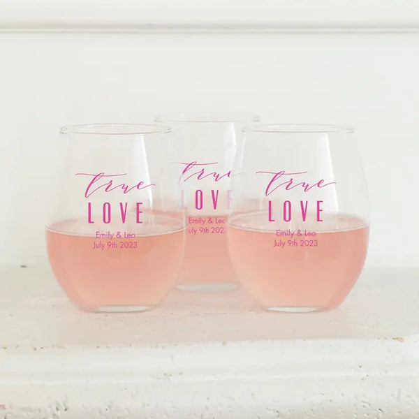 Personalised 9 oz. Stemless Wine Glass Wedding Favour - Engagement Party | More Occasions