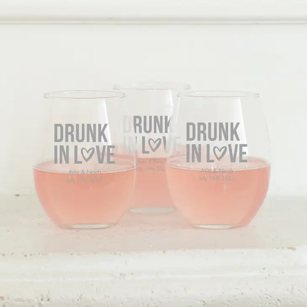 Personalized 9 oz. Stemless Wine Glass Wedding Favour - Trendy Sayings | More Designs