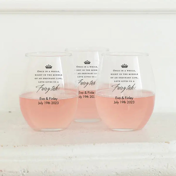 Personalized 9 oz. Stemless Wine Glass Wedding Favour - Wedding | More Occasions