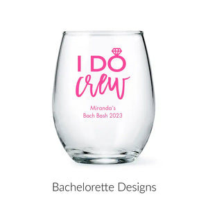 Personalised 9 oz. Stemless Wine Glass Wedding Favour - Bachelorette | More Occasions