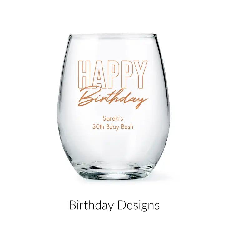 Personalised 9 oz. Stemless Wine Glass Favour - Birthday | More Occasions