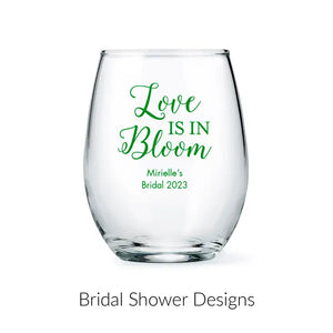 Personalised 9 oz. Stemless Wine Glass Wedding Favour - Bridal Shower | More Occasions