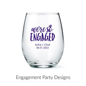 Personalised 9 oz. Stemless Wine Glass Wedding Favour - Engagement Party | More Occasions