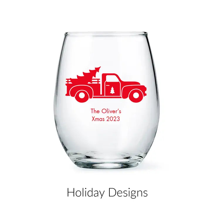 Personalised 9 oz. Stemless Wine Glass Favour - Holiday | More Occasions