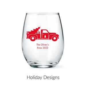 Personalised 9 oz. Stemless Wine Glass Favour - Holiday | More Occasions