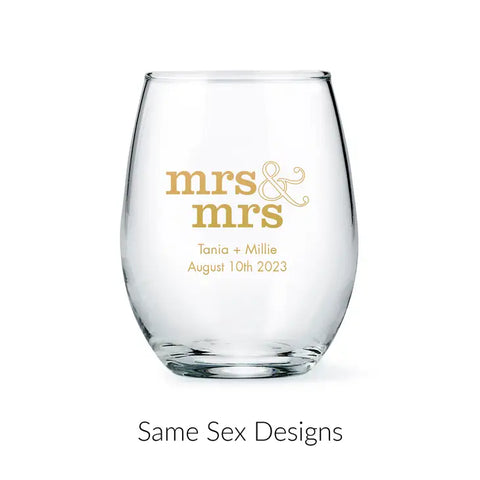 Personalised 9 oz. Stemless Wine Glass Wedding Favor - LGBTQ+ | More Designs