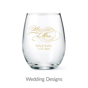 Personalized 9 oz. Stemless Wine Glass Wedding Favour - Wedding | More Occasions