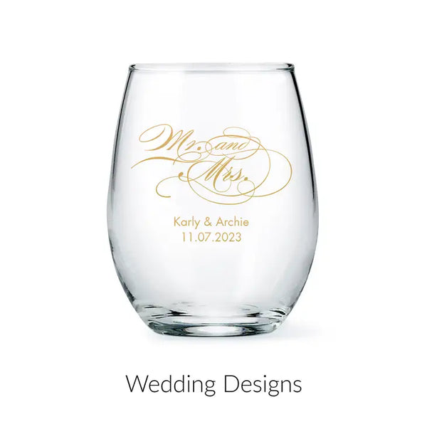 Personalized 9 oz. Stemless Wine Glass Wedding Favour - Wedding | More Occasions