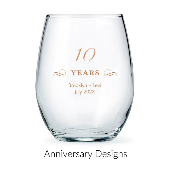 Personalised 15 oz. Stemless Wine Glass Favour - Anniversary | More Occasions